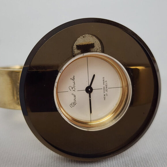 Vintage Marcel Boucher Brown Lucite 17 Jewels Gold Hinge Watch - Picture 6 of 7
